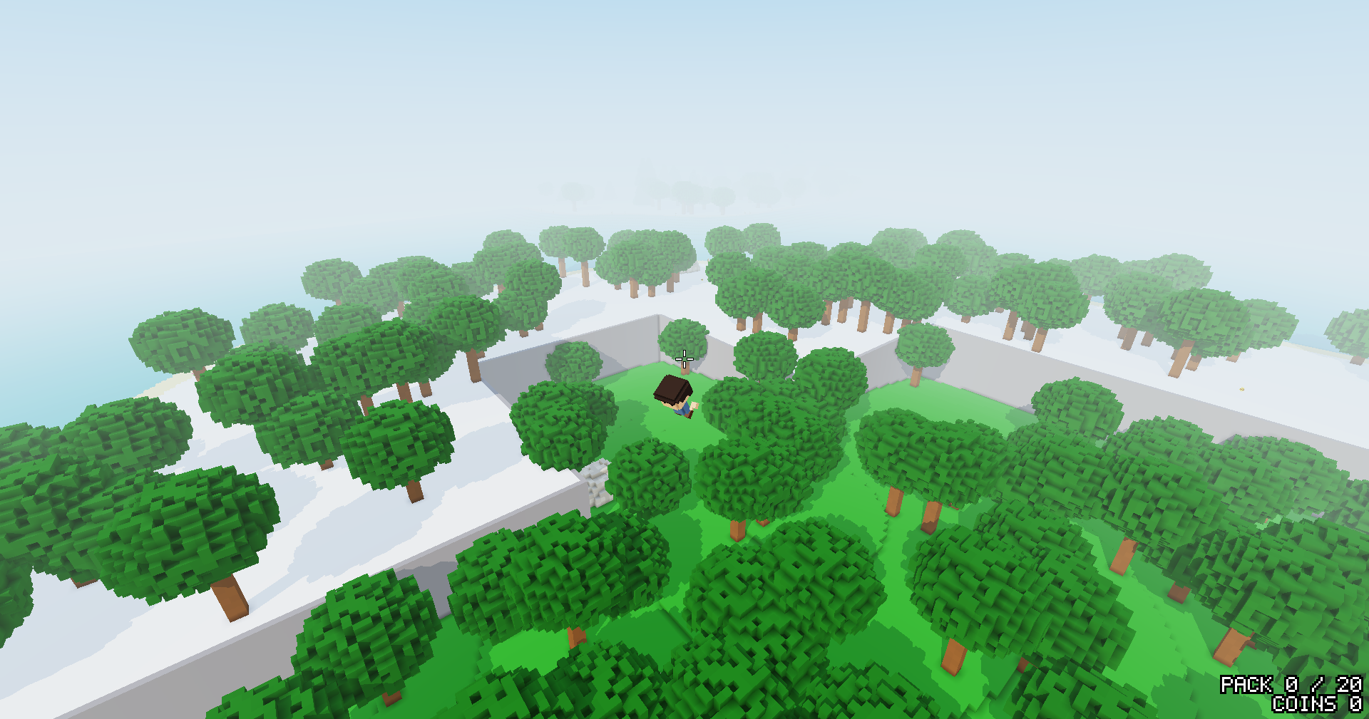 Seen from above, oaks growing on a raised square of grass, its straight grey stone walls dropping to snow on every side.